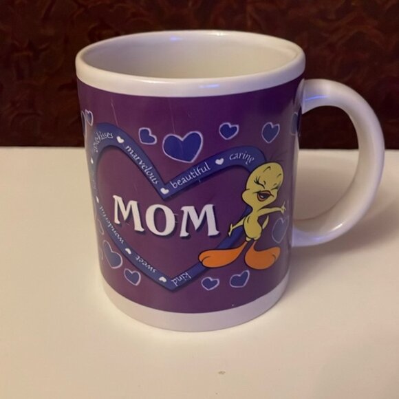 LOONEY TUNES: NIB purple Tweety bird MOM mug.Marvelousbeautifulcaring kind